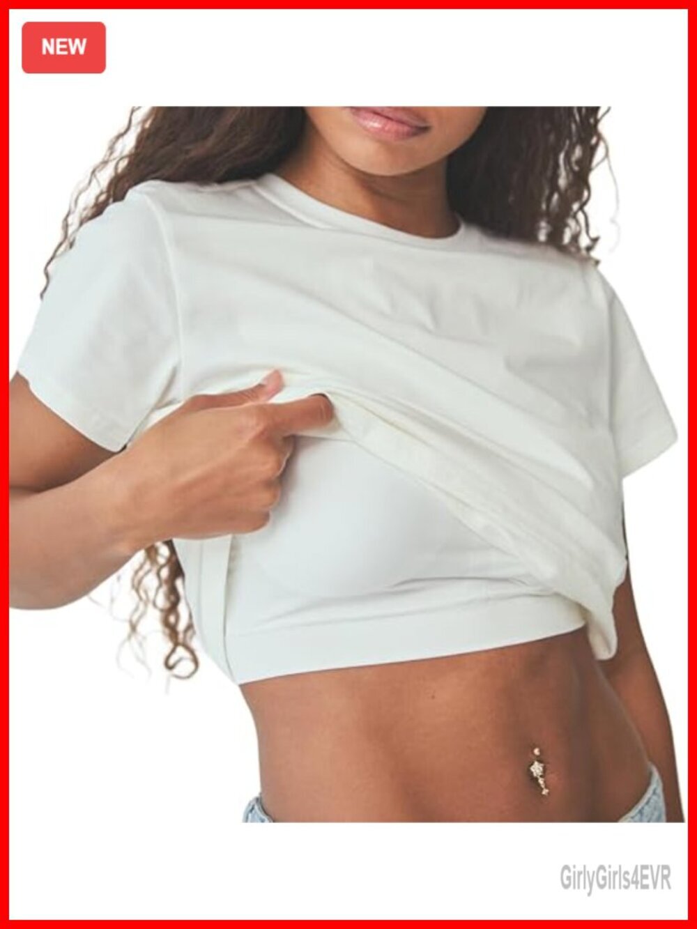 Cotton T-Shirt with Built-In Bra, Removable Pads, Boxy Fit, Cap Sleeve